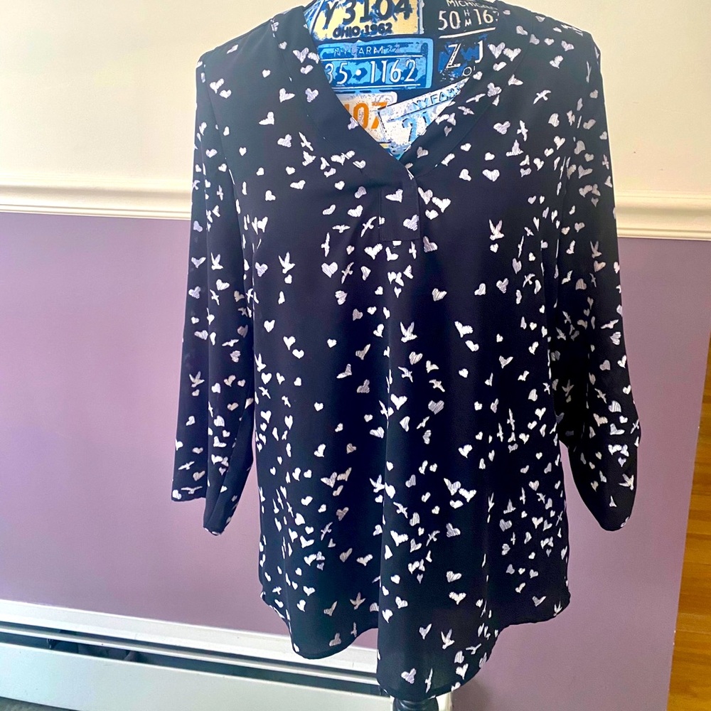 DR2 blouse with hearts and birds .